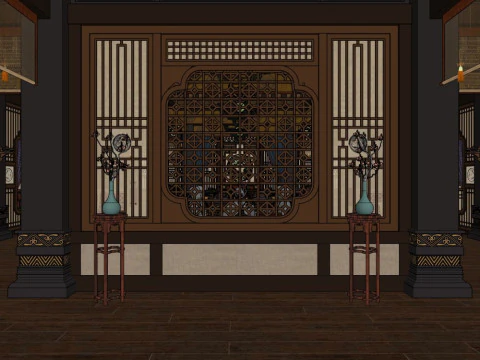 Indoor set design of Chinese-style ancient architecture 3D Model