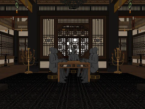 Indoor set design of Chinese-style ancient architecture 3D Model