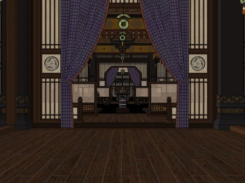 Indoor set design of Chinese-style ancient architecture 3D Model