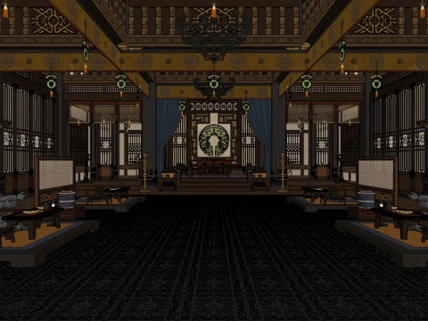 Indoor set design of Chinese-style ancient architecture 3D Model