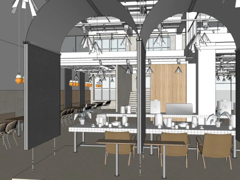 Dise&ntilde;o de interiores de restaurante Modelo 3D