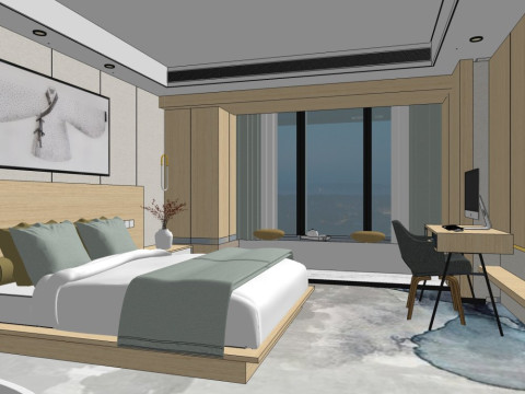 Quartos de hotel modernos em estilo chin&ecirc;s Modelo 3D