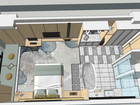 आधुनिक चीनी शैली के होटल के कमरे 3D मॉडल