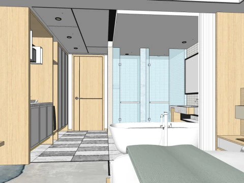 आधुनिक चीनी शैली के होटल के कमरे 3D मॉडल