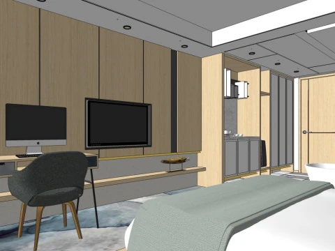 आधुनिक चीनी शैली के होटल के कमरे 3D मॉडल