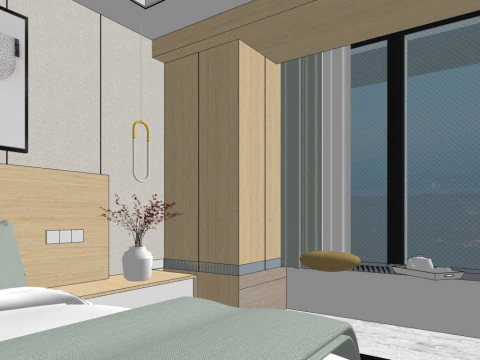 आधुनिक चीनी शैली के होटल के कमरे 3D मॉडल