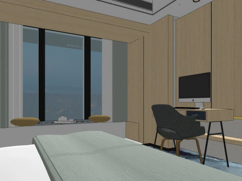 आधुनिक चीनी शैली के होटल के कमरे 3D मॉडल