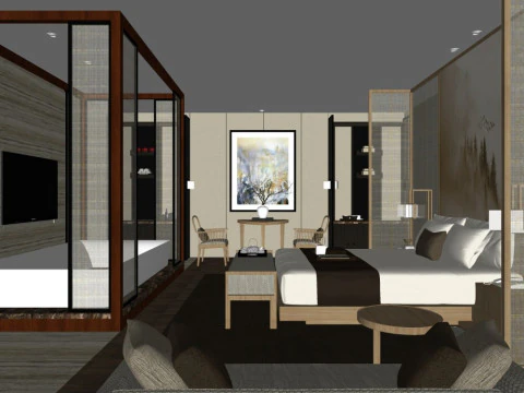 Modern Chinese style guest room 3D Model