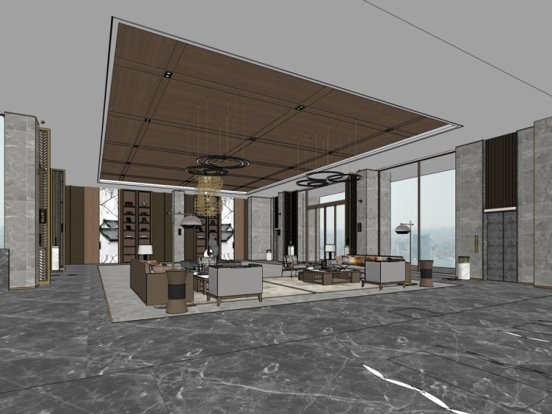 Hotel lobby 3D Model .c4d .max .obj .3ds .fbx .stl .blend 