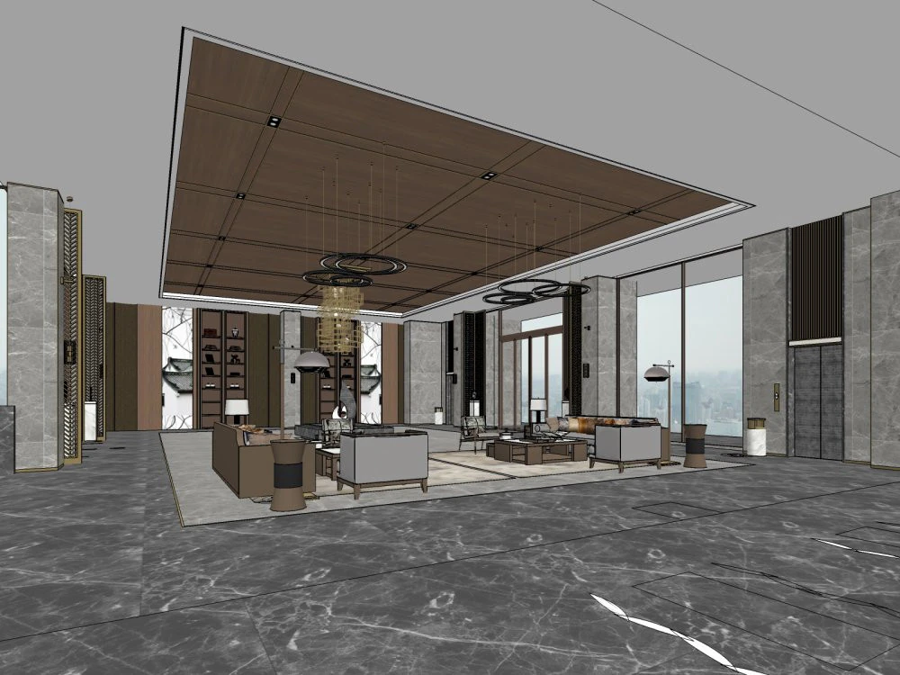 Hotel lobby 3D Model .c4d .max .obj .3ds .fbx .stl .blend 