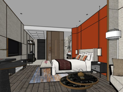 New Chinese style hotel rooms 3D Model
