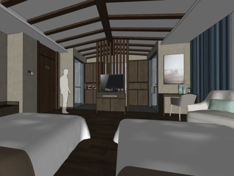 Chinese-style guest room 3D Model
