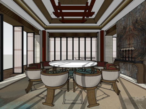 New Chinese style high-end dining space 3D Model
