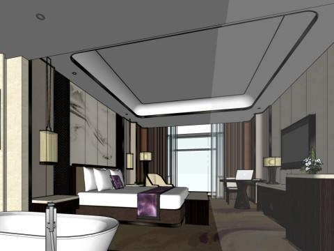 Hotel Big Bed Room 3D Model