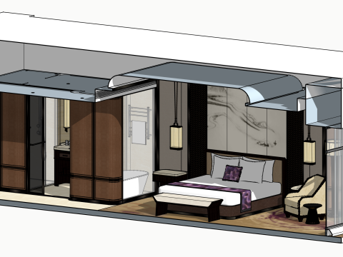 Hotel Big Bed Room 3D Model