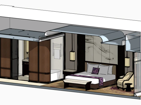 Hotel Big Bed Room 3D Model