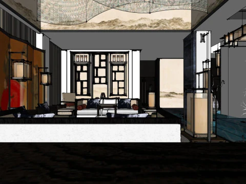 Chinese style residential decoration 3D Model