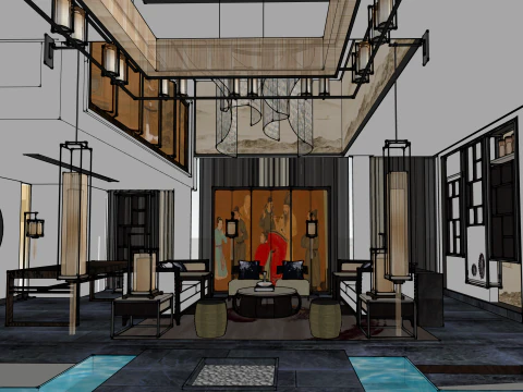 Chinese style residential decoration 3D Model