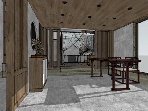 Traditional Homestay Interior Decoration Design 3D Model