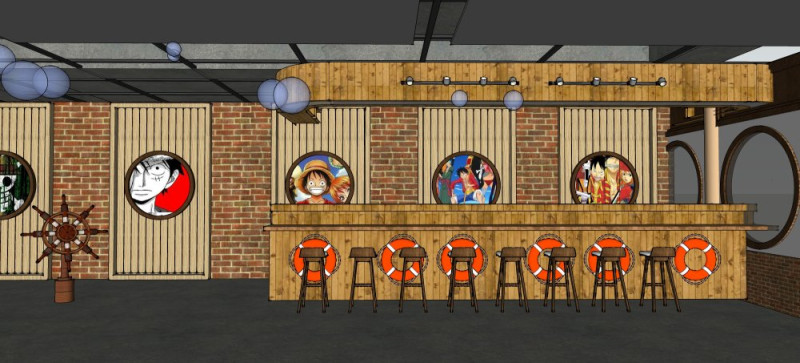 One Piece themed restaurant 3D Model .c4d .max .obj .3ds .fbx .stl .blend 