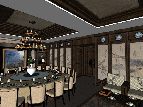 Chinese restaurant private room design 3D Model
