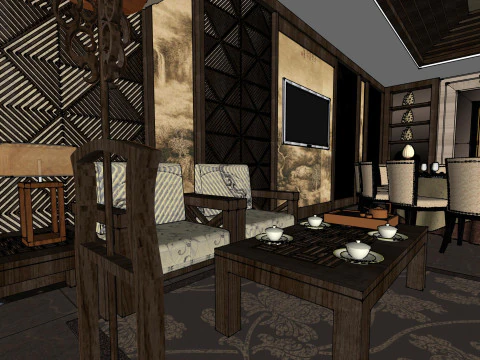 Chinese restaurant private room design 3D Model