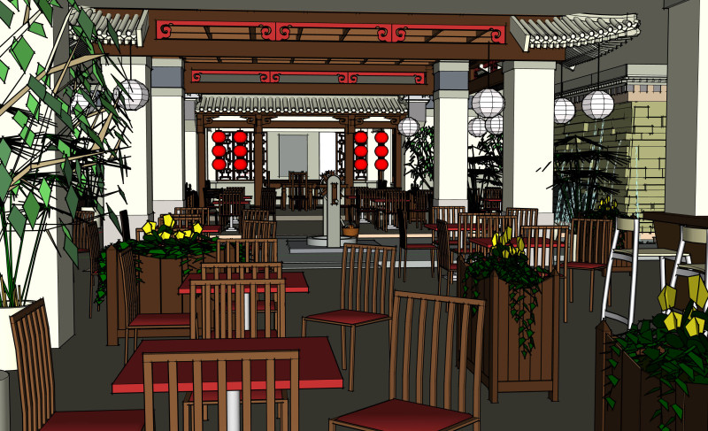 Chinese style restaurant 3D Model .c4d .max .obj .3ds .fbx .stl .blend
