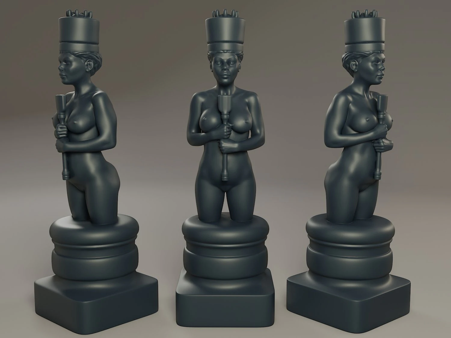 black chess female king 3D Print Model .c4d .max .obj .3ds .fbx .stl .blend 