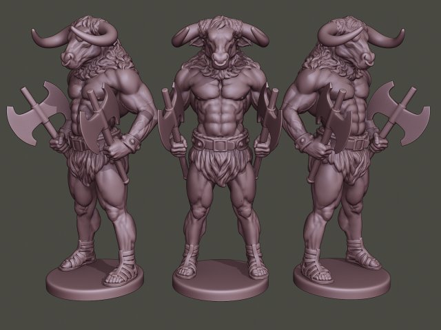 minotaur warrior stand two axes 3D-Druckmodell .c4d .max .obj .3ds .fbx .stl .blend 