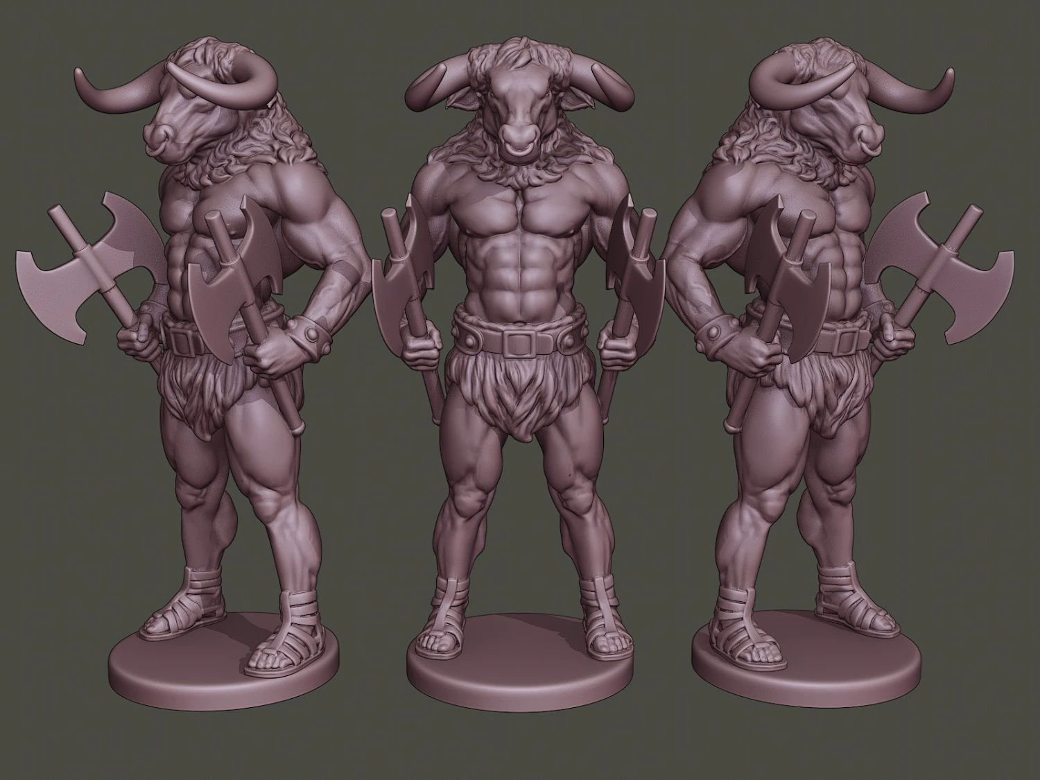 minotaur warrior stand two axes 3D Print Model .c4d .max .obj .3ds .fbx .stl .blend