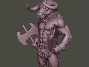 minotaur warrior stand two axes 3D-Druckmodell