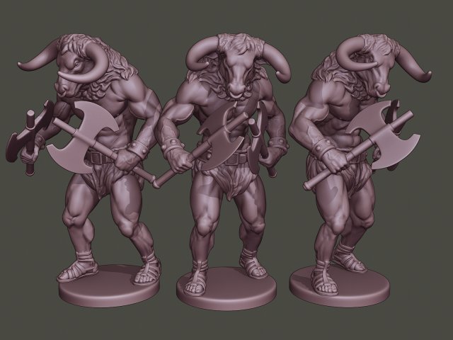 minotaur warrior agressive two axes Modello di stampa 3D .c4d .max .obj .3ds .fbx .stl .blend 