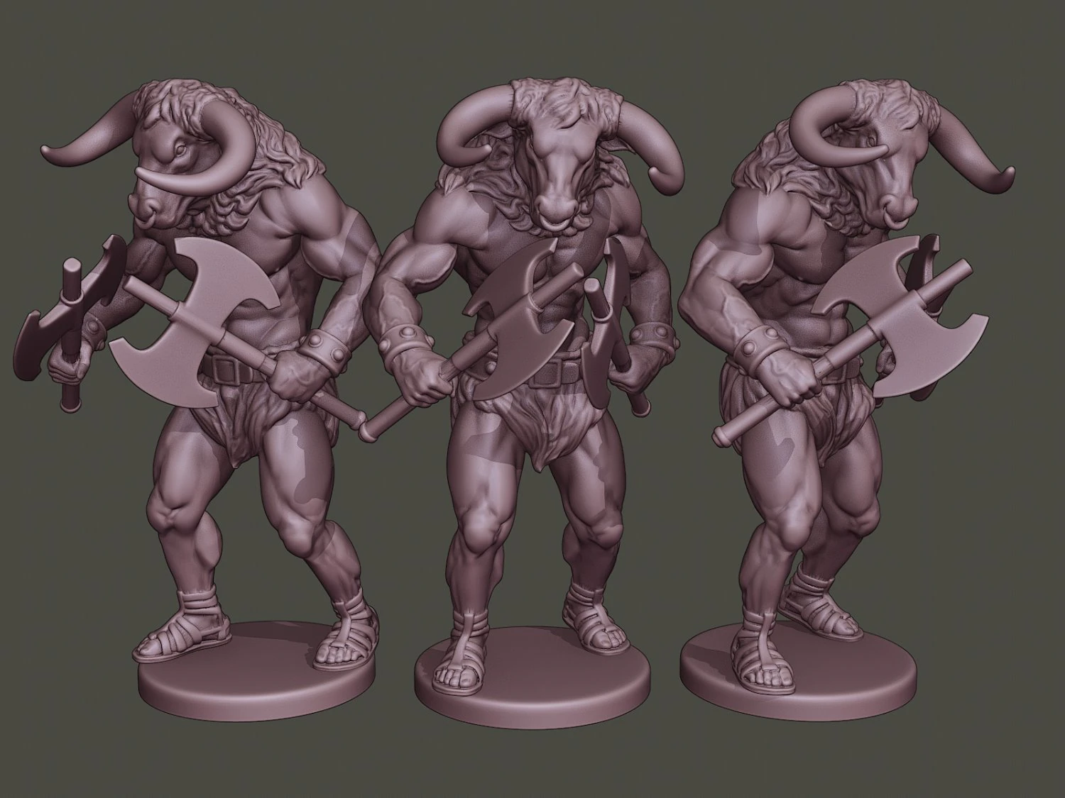 minotaur warrior agressive two axes 3D Print Model .c4d .max .obj .3ds .fbx .stl .blend 