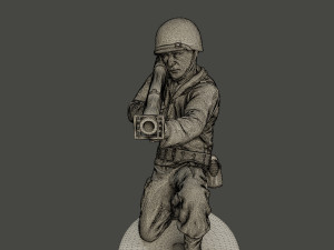 american soldier ww2 shoot crouched a4 Modèles 3D en vedette