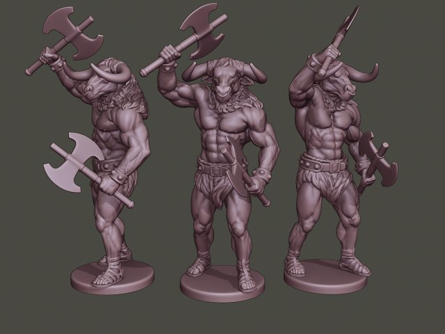 minotaur warrior stand2 two axes Modèles 3D en vedette .c4d .max .obj .3ds .fbx .stl .blend 
