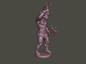 minotaur warrior stand2 two axes Modèles 3D en vedette