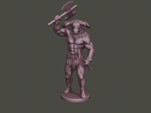 minotaur warrior stand2 two axes Modèles 3D en vedette
