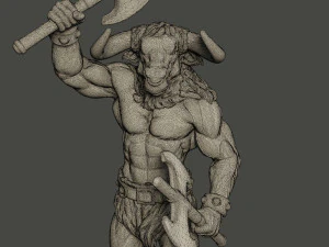minotaur warrior stand2 two axes 3D Print Model