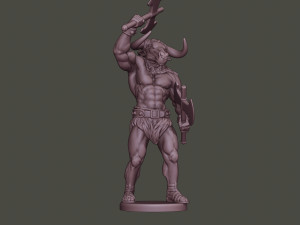 minotaur warrior stand2 two axes Modèles 3D en vedette