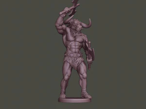 minotaur warrior stand2 two axes 3D Print Model