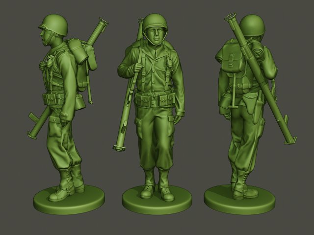 american soldier ww2 bazooka walk a4 3D Принт Модель .c4d .max .obj .3ds .fbx .stl .blend 