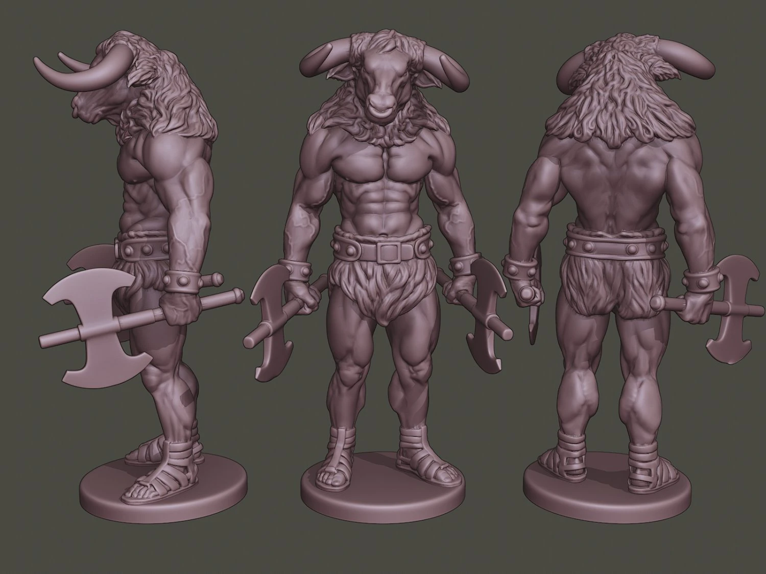 minotaur warrior stand3 two axes 3D Print Model .c4d .max .obj .3ds .fbx .stl .blend 