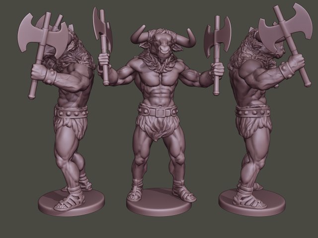 minotaur warrior stand4 two axes 3D Print Model .c4d .max .obj .3ds .fbx .stl .blend 