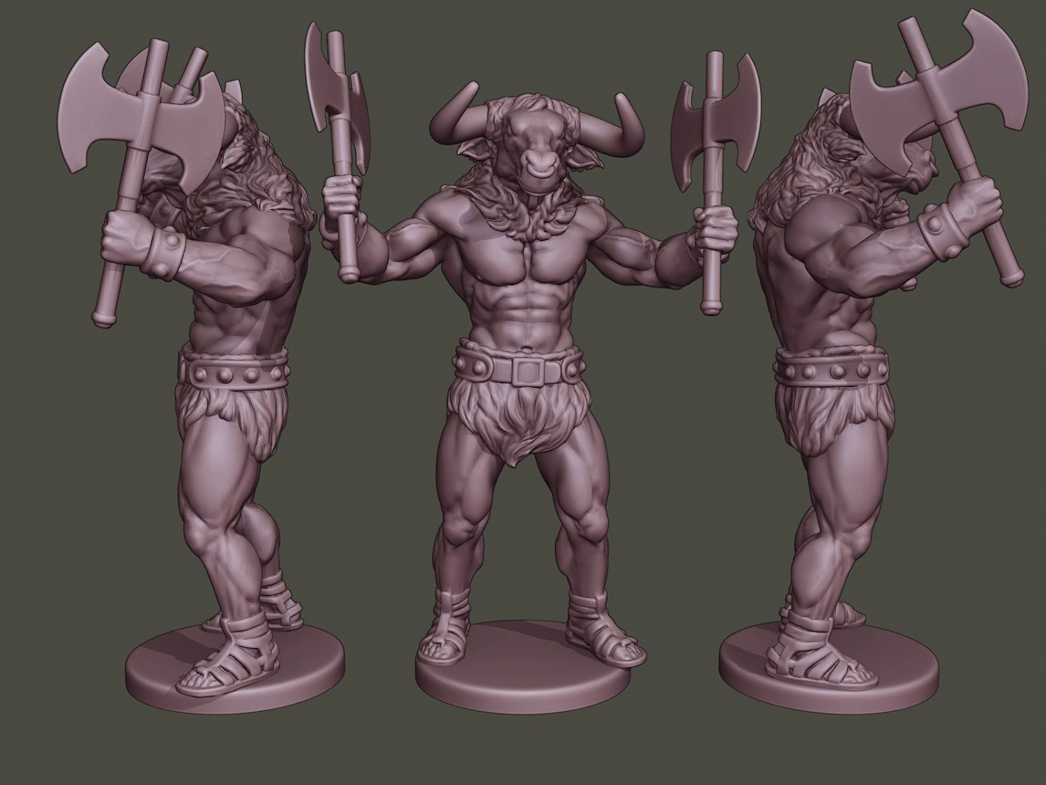 minotaur warrior stand4 two axes 3D Print Model .c4d .max .obj .3ds .fbx .stl .blend 