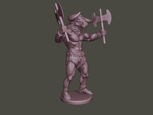 minotaur warrior stand4 two axes 3D Print Model