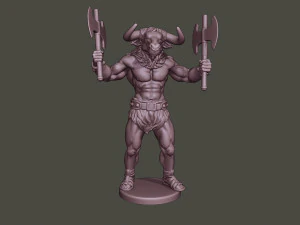 minotaur warrior stand4 two axes 3D Print Model