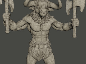 minotaur warrior stand4 two axes 3D Print Model
