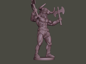 minotaur warrior stand4 two axes 3D Print Model