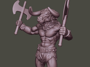 minotaur warrior stand4 two axes 3D Print Model
