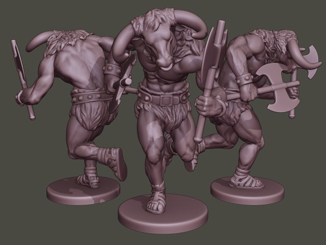 minotaur warrior running two axes 3D प्रिंट मॉडल .c4d .max .obj .3ds .fbx .stl .blend 